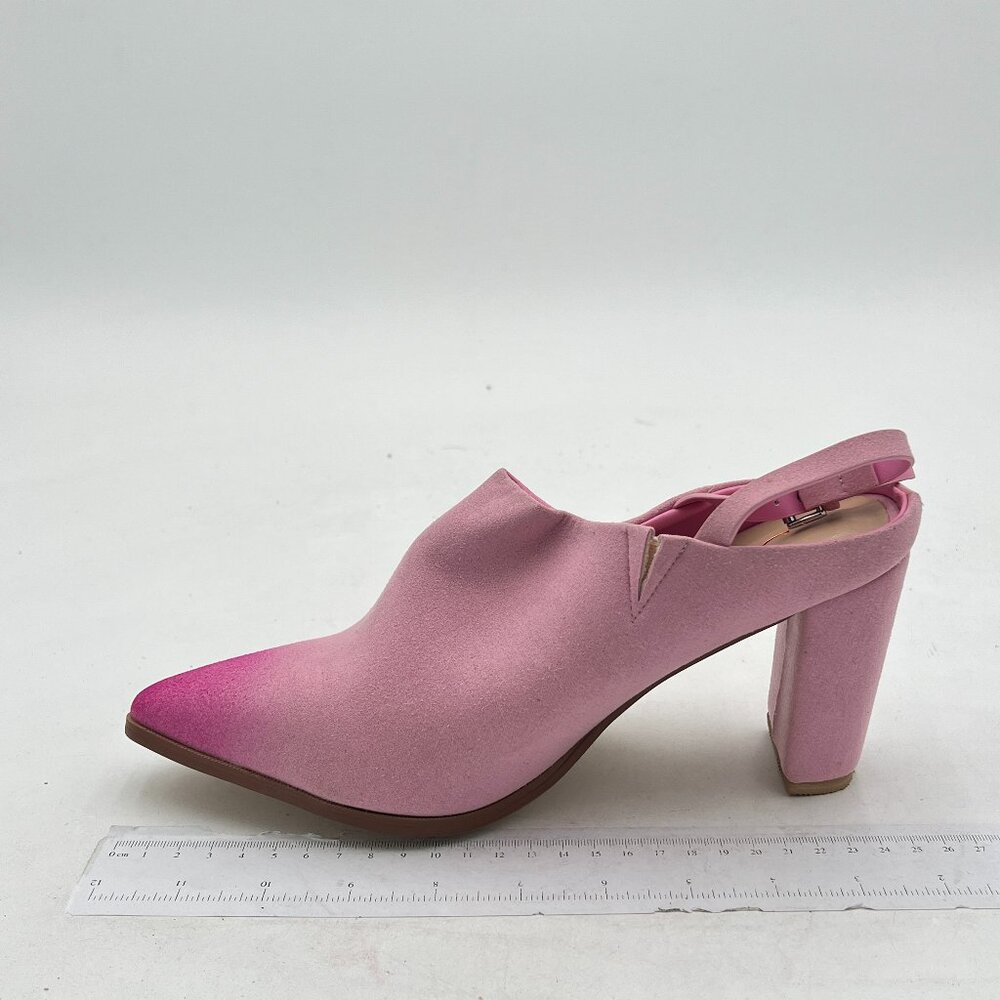 FOWT Pink Suede Chunky High Heel Pointed Toe Slingback Pumps Loafers Ladies